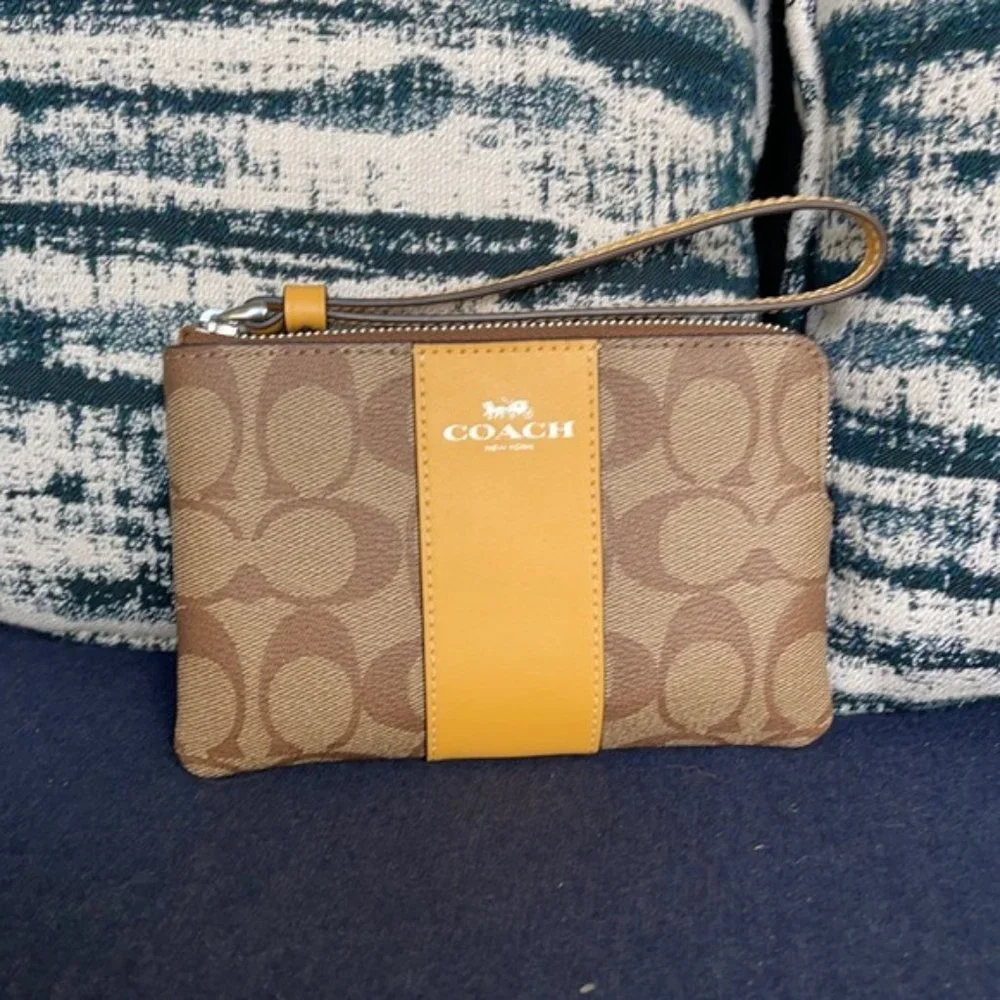 COACH Signature PVC Leather Corner Zip Wristlet